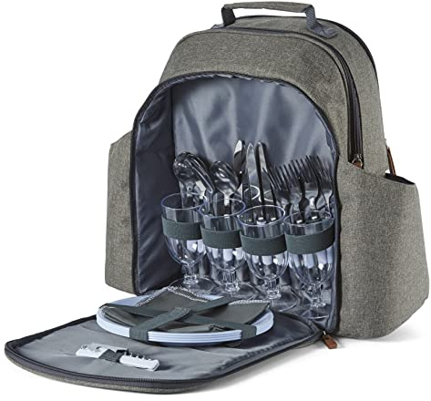 Tower Coast & Country CC879024 Heritage 4-Person Picnic Bag with Tableware Set, PEVA-Insulation, 5L, Green and Tan
