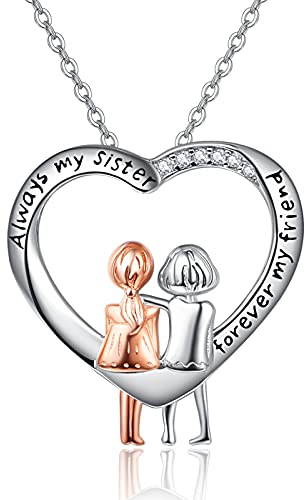 KINGWHYTE Schwestern-Geschenke von Schwester Herzförmige Freundschaftskette aus 925er Sterlingsilber, Anhänger für Schwestern, Geburtstagsgeschenk für beste Freundinnen, Frauen und Mädchen