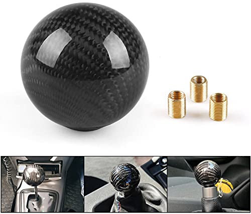 Perilla de Cambio de Engranaje de Coche de Fibra de Carbono Redonda Universal Automóvil Camión Motorsport Palanca de Cambio Manual (Negro)