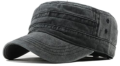 YULOONG Military Cap Vintage Washed Denim Army Caps Baumwolle Flat Top Cap Outdoor Sports Casual Sonnenhut Einstellbare Größe für Männer Frauen (A-Schwarz)