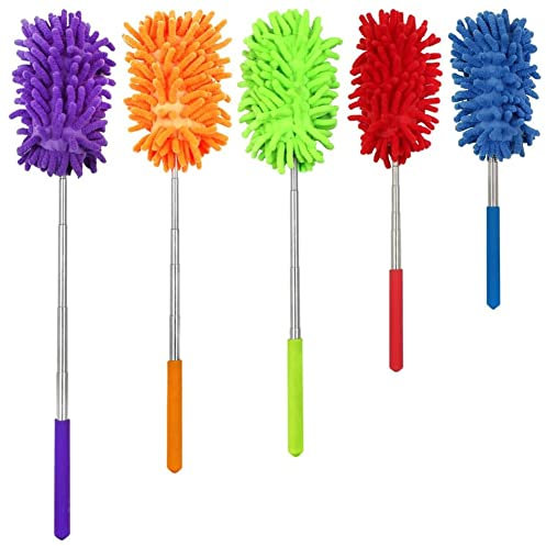 WARESHARK Feather Duster Extendable Pole Multifunctional Telescopic Long Handle Fluffy Microfibre Washable Cleaning Brush Rotating Dusting Cleaner Home Office Brush