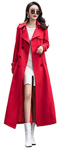ebossy Trench da donna a doppio petto, a lunghezza intera, Rosso, XX-Large