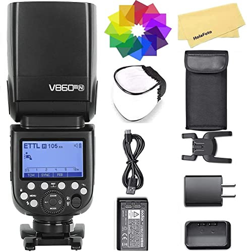 Godox V860III-N Caméra Flash pour Nikon Caméra Flash Speedlite Light,2.4G HSS 1/8000s,480 Full-Power Flashes,7.2V/2600mAh Li-ION Battery,0.01-1.5s Recycle Time,10 Levels LED Modeling Lamp