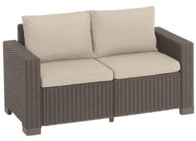 Allibert by Keter Gartenlounge Sofa California 2-Sitzer, cappuccino/sand, inkl. Sitz- und Rückenkissen, Kunststoff, runde Rattanoptik, 141x68x72 cm