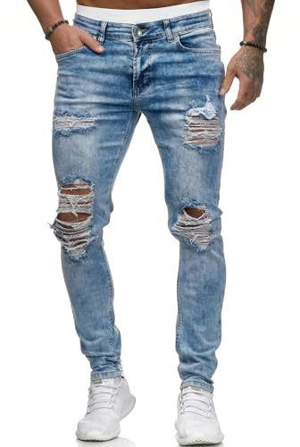 HUNGSON Men's Ripped Skinny Jeans Stretchy Slim Fit Jeans Pants for Men