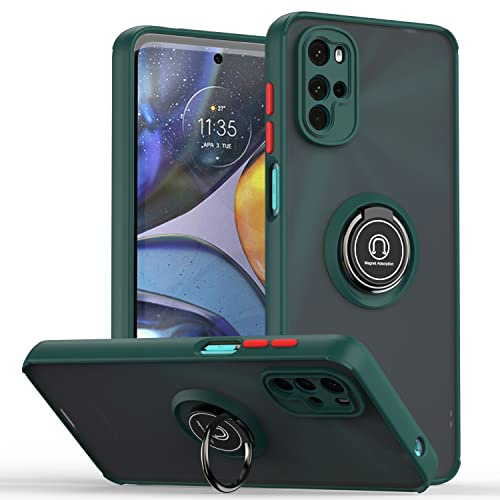 XINYEXIN Funda para Motorola Moto G22 / Motorola Moto E32, Funda con Soporte de Anillo, TPU + PC Translúcido Anti- Arañazos Carcasa Protectora Antigolpes Case Cover - Verde Oscuro