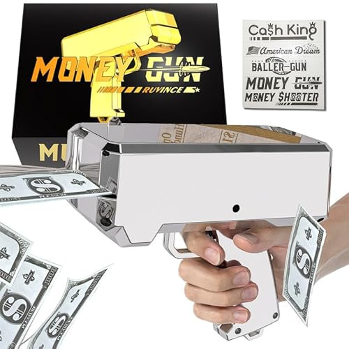 RUVINCE Geld Pistole Shooter Geldpistole für Filme, die echt Aussehen, Requisitenpistole Make it Rain, Handheld Geldpistole für Spiel Filme Party