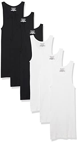 Amazon Essentials Maillots de Corps Légers Homme, Lot de 6, Blanc/Noir, M