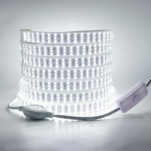 Wisada - Tira LED 220V con Encendido/Apagado [6M, Blanco 6000-6500K], IP65 Impermeable Flexible, 276 LEDs/m Tira LED Cortable CRI85+, Decoración para Hogar/Tienda