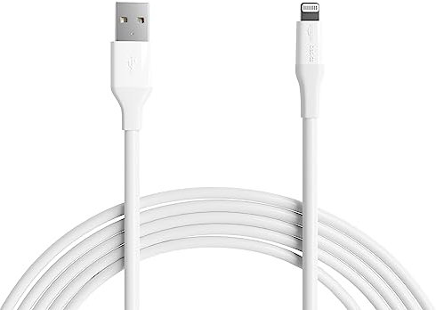 Amazon Basics USB-A to Lightning ABS Charger Cable, MFi Certified for Apple iPhone 14 13 12 11 X Xs Pro, Pro Max, Plus, iPad, 3 m, White