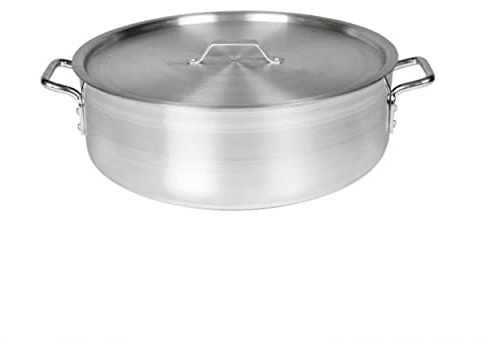 TrueCraftware- 20 qt. Aluminum Brazier Pot with Cover 6mm Thickness- Heavy Weight Cookware Braiser Braising Pan Perfect Roasting Baking Sauteing Searing and Pan Frying Mirror-Finished