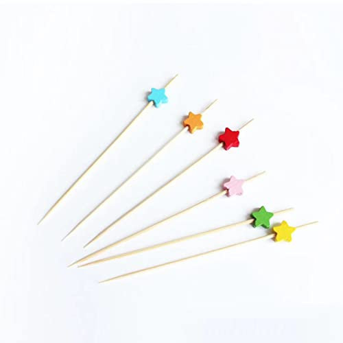 100 Stück Cocktail Picks Holz Zahnstocher mit Deko Kuchen Party Hochzeit CocktailSpieße Niedlich (stern)