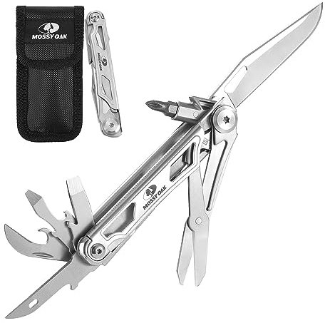 Mossy Oak Coltello Multiuso 12 IN 1, Strumento Multifunzionale in Acciaio Inossidabile con Coltello, Cacciavite, Apribottiglie per il Campeggio, la Riparazione, Leggero con Custodia da Cintura