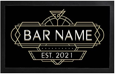 IDYD Tapis de bar Art déco personnalisé – n'importe quel nom – Design élégant – Noir – Pour cocktail maison bar