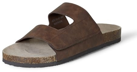 Amazon Essentials Men's Adjustable Faux Cork Slide Sandals, Brown, 12 UK