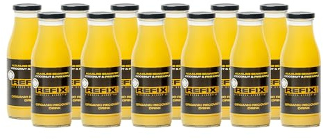 Bebida de recuperación REFIX - A base de agua de mar y agua de coco, baja en calorías, orgánica, sin azúcar añadido, vegana, minerales naturales, sabor a coco y piña, paquete de 12 botellas.