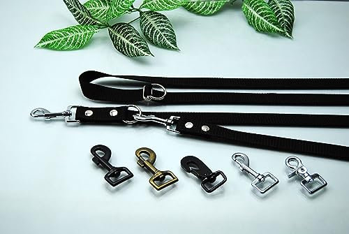 Extra Lange und breite Leine Nylon 4-Fach verstellbar Schwarz 3m x 25mm Führleine (Karabiner: Antik-Messing)