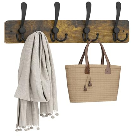 YMYNY Coat Hooks Wall Mounted, Rustic Brown HWS005H | 42CM Coat Rack Wall Mounted - Coat Hooks for Wall Coat Racks for Hat Towel Bag Robes Purses Clothes - Wall Hooks for Entryway