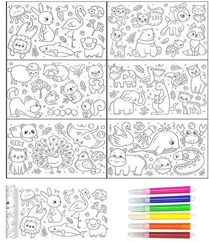 1 Stück Malrolle mit 6 Aquarellstiften, Kinderzeichnung, Malrolle für Kinder, Malpapierrolle, großes Zeichenpapier, Malpapierrolle für Kleinkinder