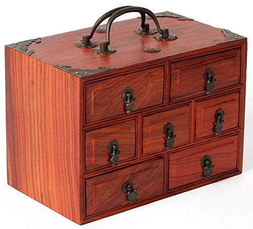 BONOOL Schmucktruhe mit Vintage-Griff, Schmuckkästchen aus Holz, Schmuckaufbewahrungsbox für Damen, Geschenk für Mädchen, braun, 20 x 12 x 14 cm, Schmuckkästchen für Damen