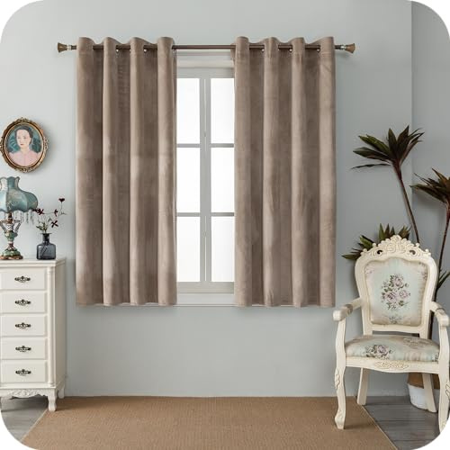 GIRASOLE HOME Coppia Tende Adelaide Morbide Oscuranti Termiche in Velluto 2 Pannelli da 140x150cm con Occhielli, Tortora