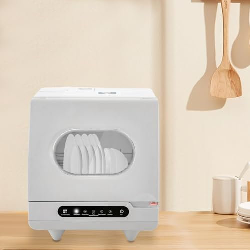 Mini Spülmaschine, 800W 5L Tischgeschirrspüler Tragbarer Geschirrspüler, 5 Programme, Portable Dishwasher für Wohnungen, Imbissbuden, Wohnheime, Küchen, Weiß, 45 x 45 x 38cm