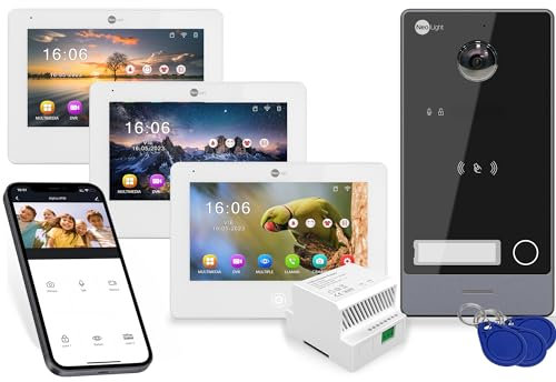 Neolight Videocitofono WiFi 2 Fili Video Citofono Smart con APP 3 Monitor Interno Full HD 7 Pollici Touch Screen Compatibile con Camera IP Telecamera a Colori Full HD RFID