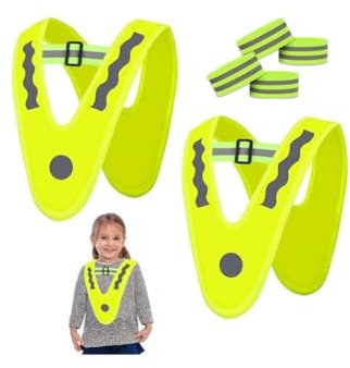 KOMUNJ 2Stück Kinderweste mit hoher Sichtbarkeit, V-Form Signal Kragen reflektierende Weste, Warnweste, Kinder Sicherheitsweste Radfahren, Kinder Fahrrad Auto, Kinder Warnweste