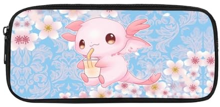 Showudesigns Jolie trousse Axolotl pour filles - Trousse à crayons pour adolescentes, enfants, étudiants, fournitures scolaires - Rose fleur de cerisier - Bleu