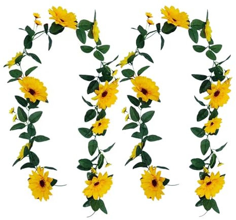 2 Stück Sonnenblumen-Girlande, künstliche Sonnenblumen-Girlande, Dekoration, langlebig, flexibel, 2,5 m, Sonnenblumen-Girlande, Schnur mit Blättern, künstliche Blumengirlande, künstliche Ranken, Sonne