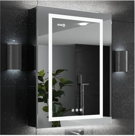 Generisch Badezimmerschrank,Beleuchteter Medizinschrank für Badezimmer, 61 x 81 cm, LED-Medizinschrank mit Lichtern, kabelloser Fernbedienung und dekorativem Spiegel