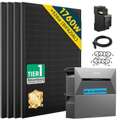 ALLDREI Balkonkraftwerk mit Speicher 2 Pro, Solarbank E1600Pro All in One Stromspeicher 1,6kWh mit Wechselrichter, Komplettset mit 2,7kWh Akku BP2700, 4x440W Solarpanel & Smarten Zähler