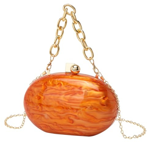 GSYPS Damen-Clutch aus Acryl, Marmor-Abendtasche, Glitzer, Acryl, Schultertasche, Handtasche, Hochzeit, Party, Abschlussball, trendige Geldbörse, Orange 1, 7.9 inches