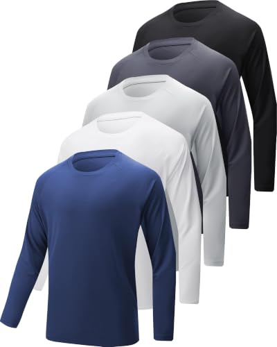 YOIOWVY Men's Long Sleeve T-Shirts Sun Protection UPF50+ Gym Sport 3/5/7Pcs | Polyester lightweight & breathable. Quick-dry wicking,flat seams,4-way stretch.Great for running,hiking,fishing & outdoor