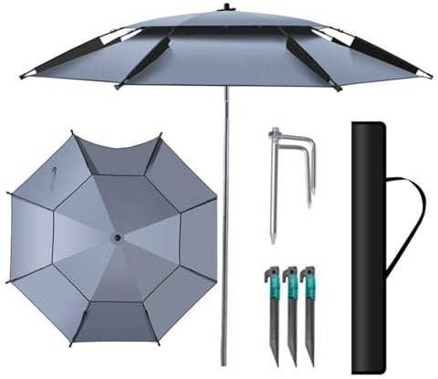 Angelschirm Windschutz Strandschirm Tragbar Schirmzelt Abnehmbar Gartenschirm mit Erdspieß und Tragetasche für Balkon Freien Picknick Camping Angeln(220cm)