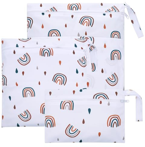 Huiguli 3 Piezas Bolsa de Pañales, Bolsa Impermeable para Bebés, Reutilizable Bolsa Pañales de Tela con Cremallera para Viaje Playa Piscina Toalla Acampar Fitness