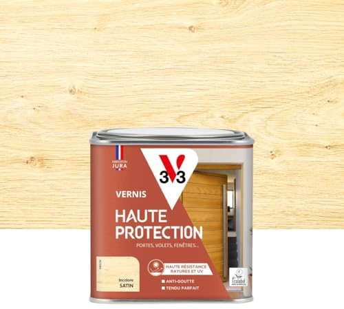 V33 Vernis bois extérieur Incolore satin - Haute Protection - Haute résistance rayures et UV - Anti-goutte et tendu bon - Ecolabel - 0,5L | Haute Protection - Haute résistance rayures et UV - Anti-goutte et tendu parfait - Ecolabel