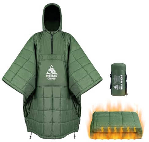 OneTigris Camping Blanket Poncho with Recycled 3M Thinsulate Insulation,Wearable Hoodie Blanket | Ultralight Water-Resistant Warm Camping Blanket for Outdoor, Hiking, Stadium