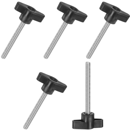 M METERXITY 5-Pz Viti a Farfalla, Manopole a T a M6x60mm, Manopola Serraggio a T per Macchinari/Attrezzature, Vite a Testa Zigrinata Filettatura Metrica [Acciaio Inossidabile 304, Nero]