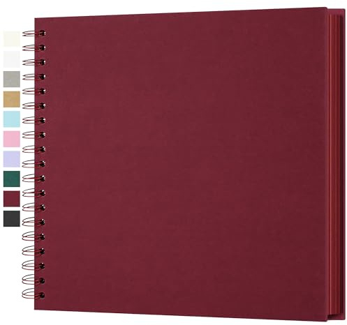 Yopih DIY Scrapbook Album 25.5x25.5 cm Hardcover Kraft Paper Scrap Book with 50 Sheets Memory Book for Family and Wedding Photography, Red