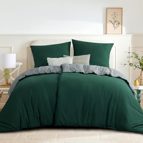 RUIKASI Bettwäsche 135x200 Grün Grau 4teilig - Wendebettwäsche Bettbezug 135 x 200 mit Reißverschluss, Oeko-TEX Mikrofaser Bettwäsche Sets, Weich und Bügelfrei