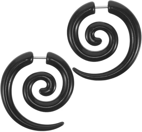 VALICLUD 1 paio di lumache orecchini a spirale neri da uomo orecchini gotici tribali spirali falsi strumenti di misura Swirl punk nero