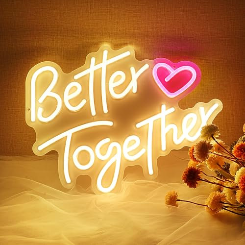 AOOTE Better Together Neon Licht,LED Neon Schild,USB Betrieben,Led Schriftzug Leuchtreklame,Brief Neon Light Sign für für Dekoration Wand Hochzeit Geburtstag Bar Party