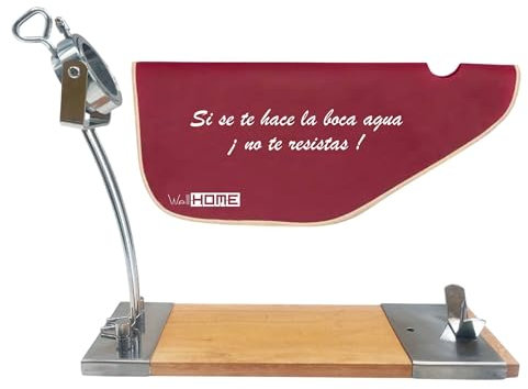 Well Home Iberia Luxe Testa Girevole, in Legno e Acciaio Inox + Custodia per prosciutto Tiberic Inossidabile,Tessuto, Marrone, Grigio, Bordeaux