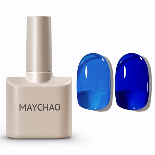 MAYCHAO 15ML Jelly Gel Nail Polish, Klein Blue Jelly Gel Nail Polish Soak Off UV LED Nail Varnish Nail Art Starter Manicure Salon DIY at Home, 0.5 OZ