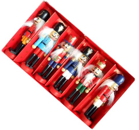 Zerodeko 6pcs Wooden Nutcracker Soldier Puppet Christmas Decor Ornament Desktop Figures for Holiday Party Home Decoration