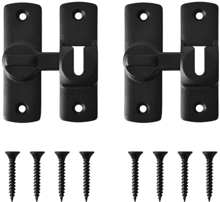 2er-Pack 90°-Riegelschloss - Schwarz Sicherheits Türriegel für Privatsphäre-Schutz Universal einsetzbar: Gärten, Badezimmer, Schränke, Küchen, Büros & Hotels（7.3 cm x 2.4 cm）