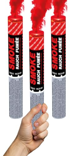 Lot de 3 Fumigènes à Main ± 120 Secondes Rouge – Déclenchement à Mèche – Fumigènes Colorés à Tenir en Main – Catégorie F1 – ZENDA CLUB®