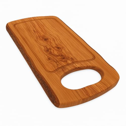 Abio Planche à découper en bois d'olivier avec poignée 40 x 20 cm - Planche en bois de cuisine - Planche à découper en bois - Plateau de service - Planche à petit-déjeuner - 540001
