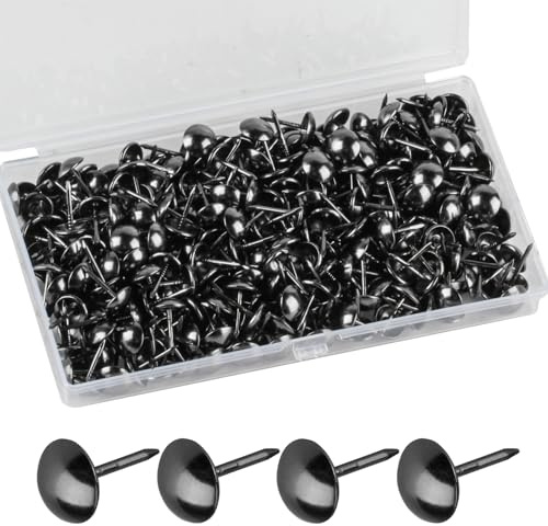 320 Pcs Upholstery Nails, Upholstery Tacks Pins, Furniture Decorative Thumbtacks, Antique Push Studs Pins, Drawing Picture Chairs Carpet Nails Studs Tacks - 11x17 MM (Black)